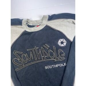 Southpole Thermal Shirt Mens Medium Blue Gray Raglan Embroidered Y2K Streetwear